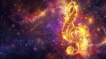 Music poster with sparkling clefs. AI generated images