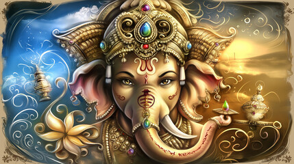 Fototapeta premium Majestic Ganesha with Spiritual Glow for Diwali Worship