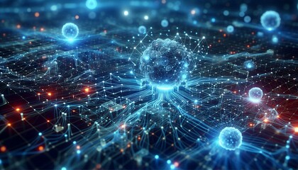 Fototapeta premium Cyber big data flow blockchain data network line