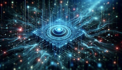 Obraz premium Cyber big data flow blockchain data network line