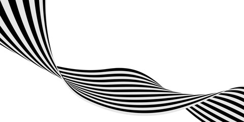 Abstract Stripe Wave Black and White ribbon isolated on background