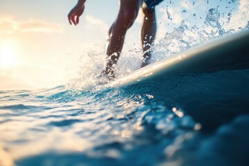 Surfing the ocean waves POV photo sports photography, with copy space