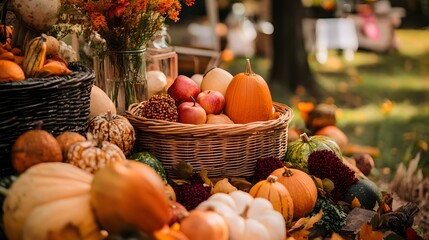 A cozy autumn festival with warm earthy tones and traditional fall activities