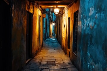 Obraz premium Walking through an ancient alleyway travel photography, with copy space