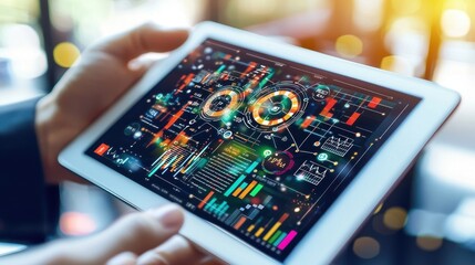 Businessman Using Digital Tablet with Data Analytics and Charts