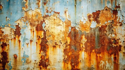 Grunge wall background with peeling paint and rust stains
