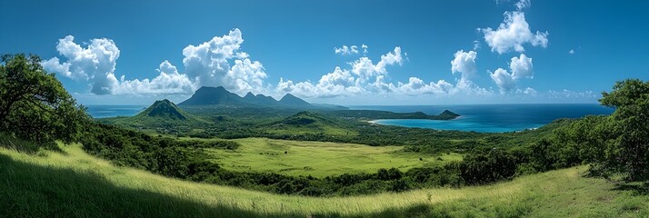 Fototapeta premium Majestic Tropical Landscape of Mount Qua Qua in Grenada with Panoramic Ocean Views