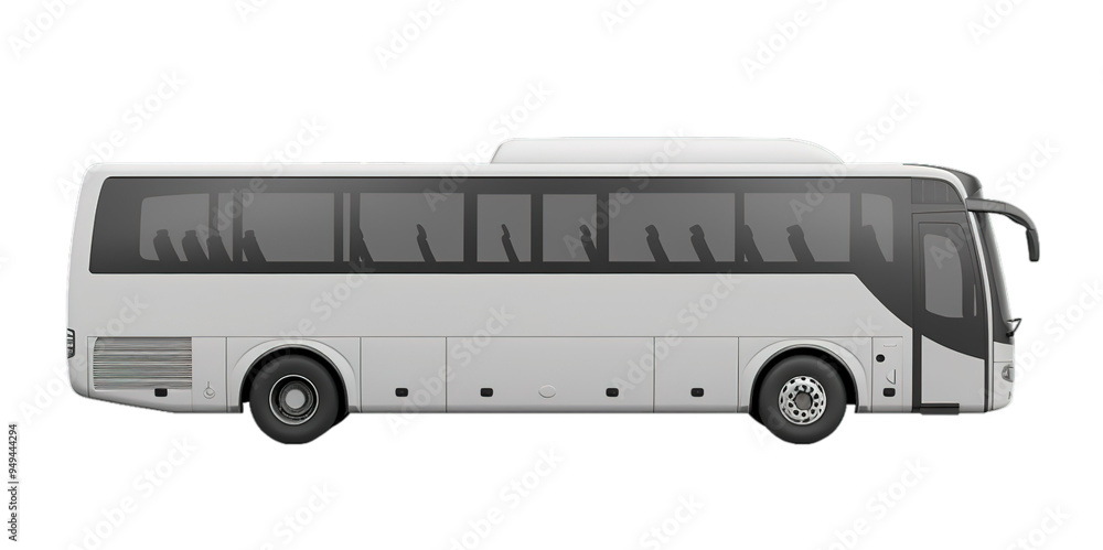 Poster side view of white bus with tinted windows on transparent background