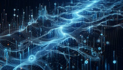 Obraz premium Cyber big data flow blockchain data network line