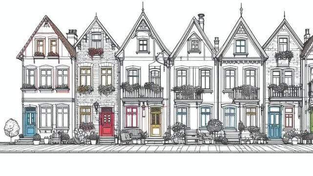 2D animation video of buildings in a row