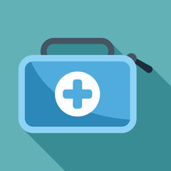 Fototapeta premium Blue first aid kit closed, showing white cross symbol, for medical emergencies