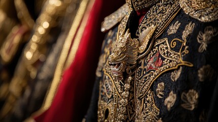 Obraz premium Gold Dragon Brooch on Traditional Chinese Clothing