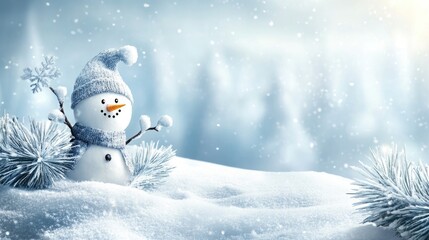 Fototapeta premium Christmas winter background with snow and blurred bokeh.Merry christmas and happy new year greeting card with copy-space