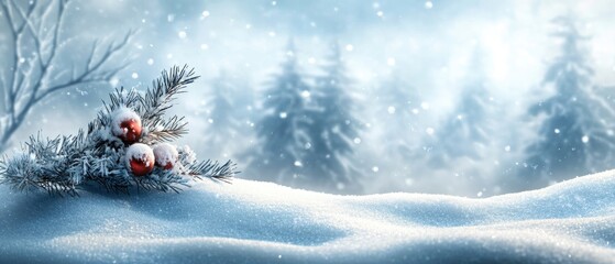 Christmas winter background with snow and blurred bokeh.Merry christmas and happy new year greeting card with copy-space