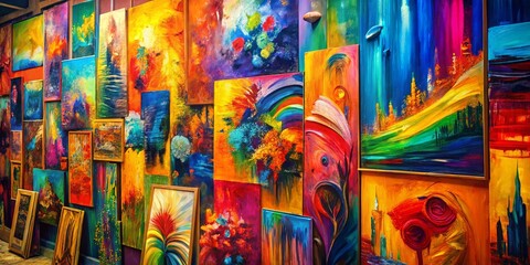 Fototapeta premium Abstract paintings by Latino artists featuring expressive brushstrokes and vivid colors showcasing creativity and diversity