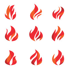 Watercolor flame icons. Flame icons set. Fire red, flames icon set. Logo design fire. Vector illustration isolated on white background. 