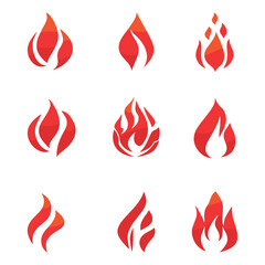 Watercolor flame icons. Flame icons set. Fire red, flames icon set. Logo design fire. Vector illustration isolated on white background. 