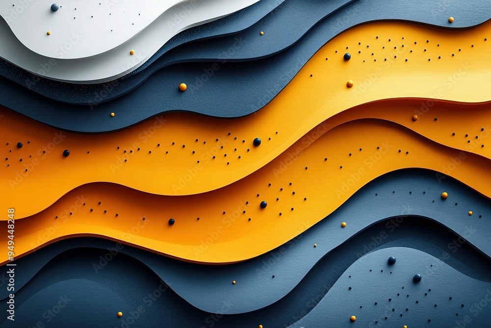 Poster the image is a colorful abstract piece with a blue and orange wave pattern