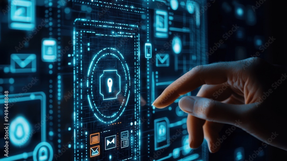 Poster cybersecurity digital security data protection cybercrime firewall network internet security online 