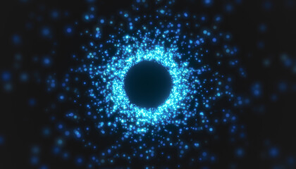 Obraz premium Illustation of blue particles in a tunnel on a dark background - abstract background.