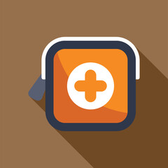 Obraz premium Orange first aid kit icon is casting a long shadow on a brown background
