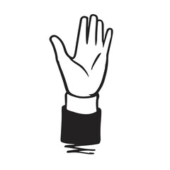 Open hand showing and wrist gesture. Black and white drawing vector illustration.