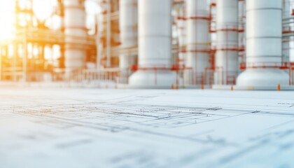 Obraz premium Blueprint of a massive industrial complex, with detailed annotations and materials list Industrial complex blueprint, engineering documentation