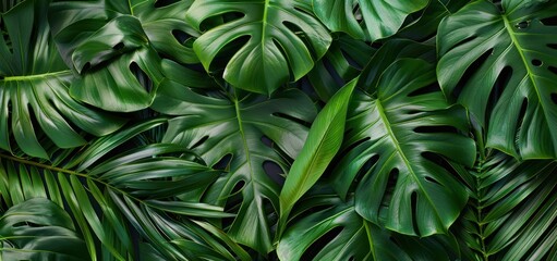 Obraz premium Tropical Green Leaves Pattern