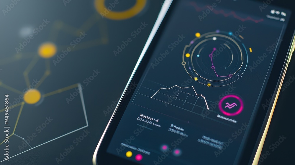 Poster smartphone screen showing charts and data