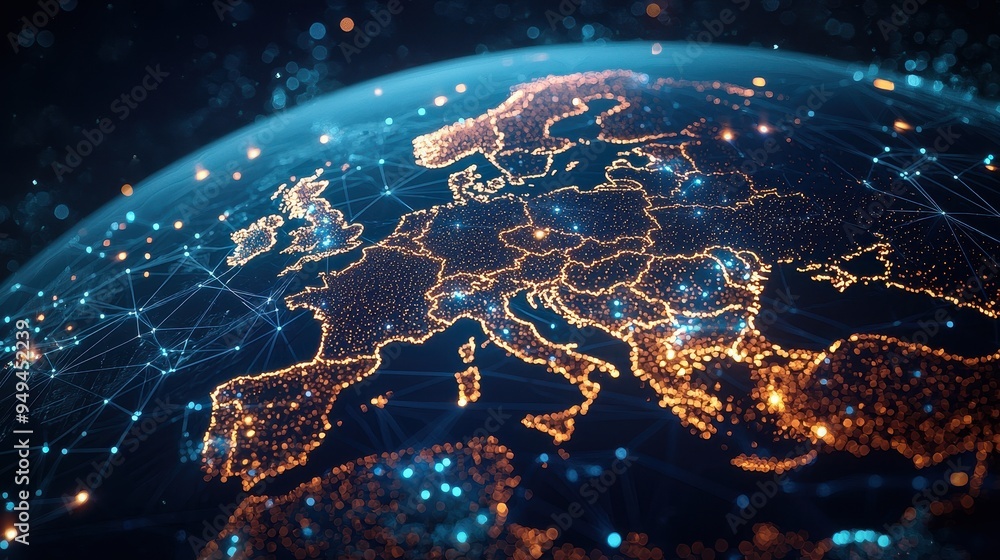 Poster global network connection with europe illuminated