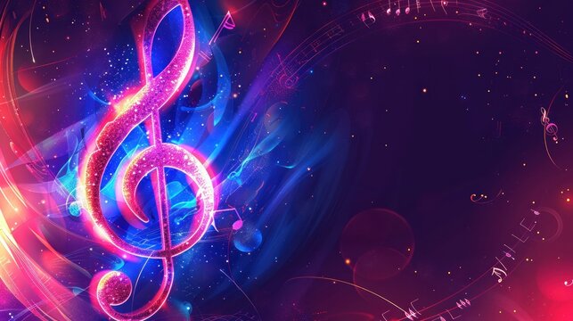 Music poster with sparkling clefs. AI generated images