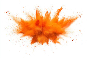 orange powder explosion abstract dust splash on white background freeze motion colorful