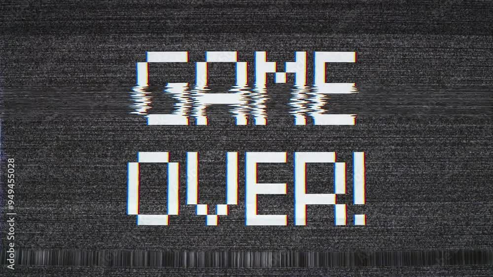 Aufkleber video animation of a television screen with noise and the message game over - abstract background.