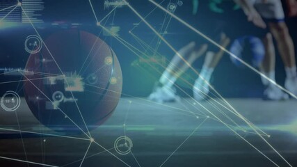 Basketball with data processing and network connections animation over players in motion - Powered by Adobe