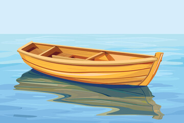 Naklejka premium cartoon wooden rowboat on water, Flat style cartoon vector illustration. Wooden boat cartoon illustration. Boat, Sail boat with sails in cartoon style. 