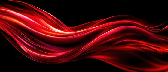 Rich red and crimson flowing lines twisting in a spiral motion, set against a stark black background, evoking intensity and movement