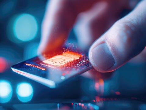 A person using a contactless payment device with budget protection features, holographic padlocks floating, Cyberpunk, High contrast, Digital Art