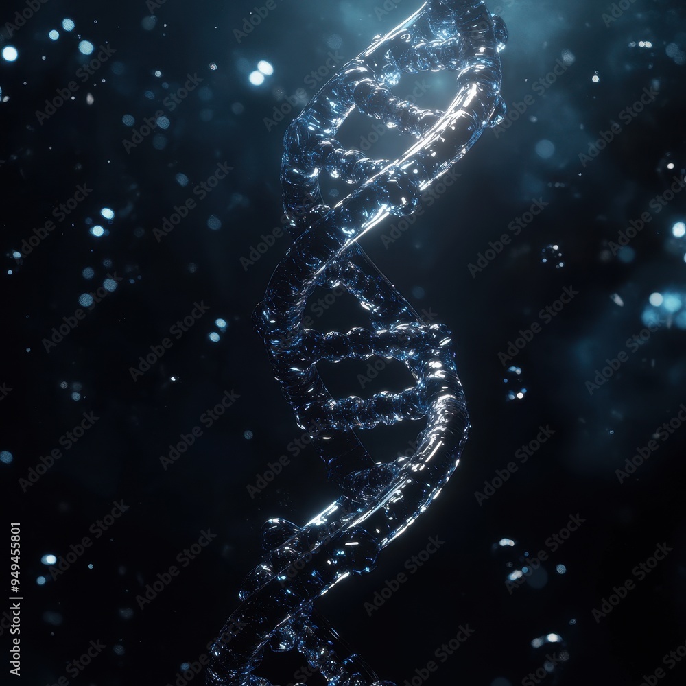 Poster 3d render of dna double helix in water - abstract science background.