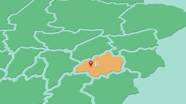Mapa de Guatemala con divisi&oacute;n pol&iacute;tica resaltando el estado de Jalapa.