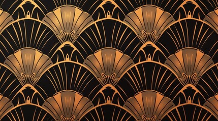 This design showcases a pattern of art deco fans in bronze and black, embodying a sleek and minimalistic 30s style