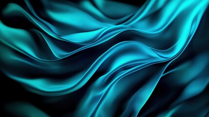 Obraz premium Turquoise and teal neon curves weaving through the air, creating a smooth, flowing abstract pattern against a dark backdrop