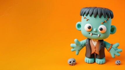 Fototapeta premium 3d render cute clay frankenstein for halloween poster