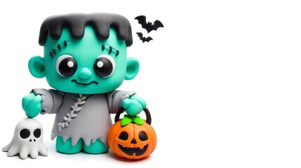 Fototapeta premium 3d render cute clay frankenstein for halloween poster