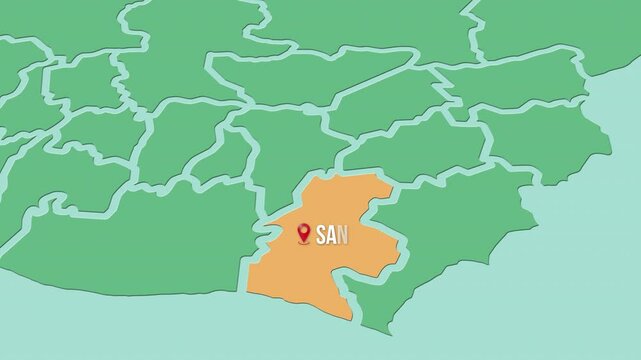 Mapa de Guatemala con divisi&oacute;n pol&iacute;tica resaltando el estado de Santa Rosa.