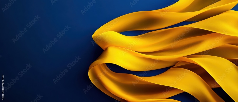 Poster radiant yellow arcs of light bending and overlapping, producing a lively and dynamic composition on 
