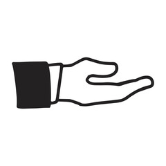 Open Hand Line Drawing. Icon hand drawn black and white colors.