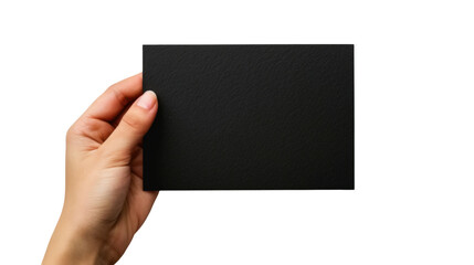 Obraz premium Hands holding empty black certificate mock-up isolated on white background
