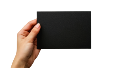 Hands holding empty black certificate mock-up isolated on white background