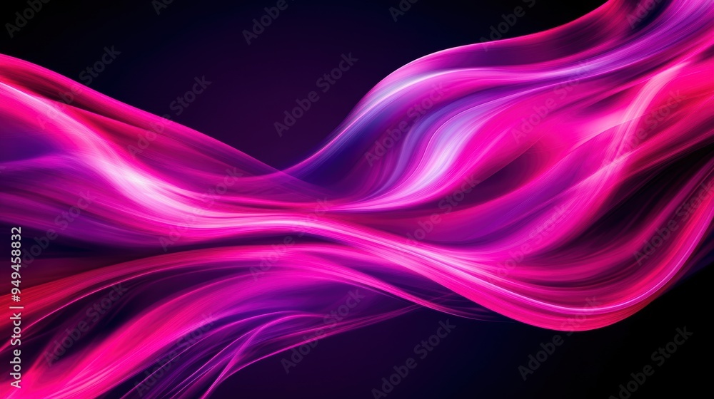Poster soft pink and magenta flowing curves in a wave-like motion, set against a contrasting dark backgroun
