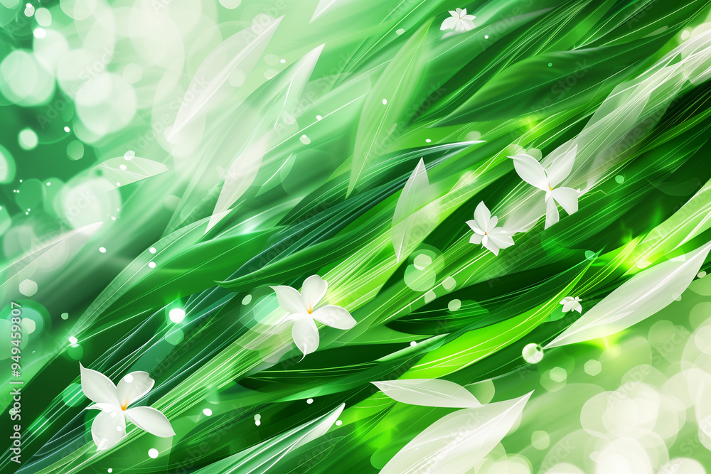 Poster abstract background image of green leaves and flowers with a motion blur effect speed diagonal leaf 